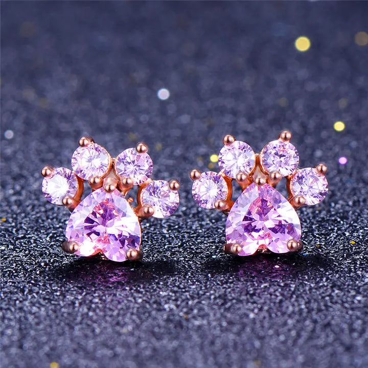Leuke vrouwelijke witte zirkoonsteen Stud Earring Rose Gold bruiloft sieraden Boho kleine hond poot klauw oorbellen voor vrouwen