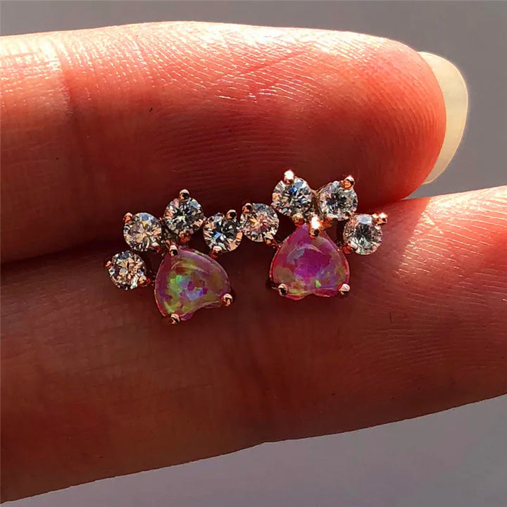 Leuke vrouwelijke witte zirkoonsteen Stud Earring Rose Gold bruiloft sieraden Boho kleine hond poot klauw oorbellen voor vrouwen
