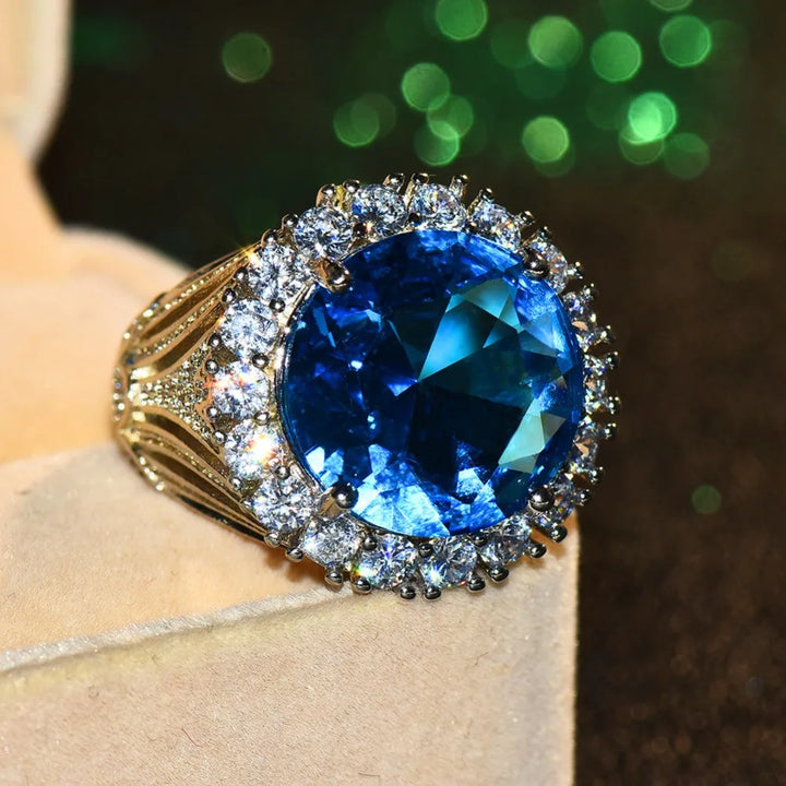 Luxe Vrouwelijke Grote Blauwe Steen Ring Zilver Kleur Trouwringen Voor Vrouwen 2019 Nieuwe Jaar Mode Engagement Ring Sieraden Geschenken