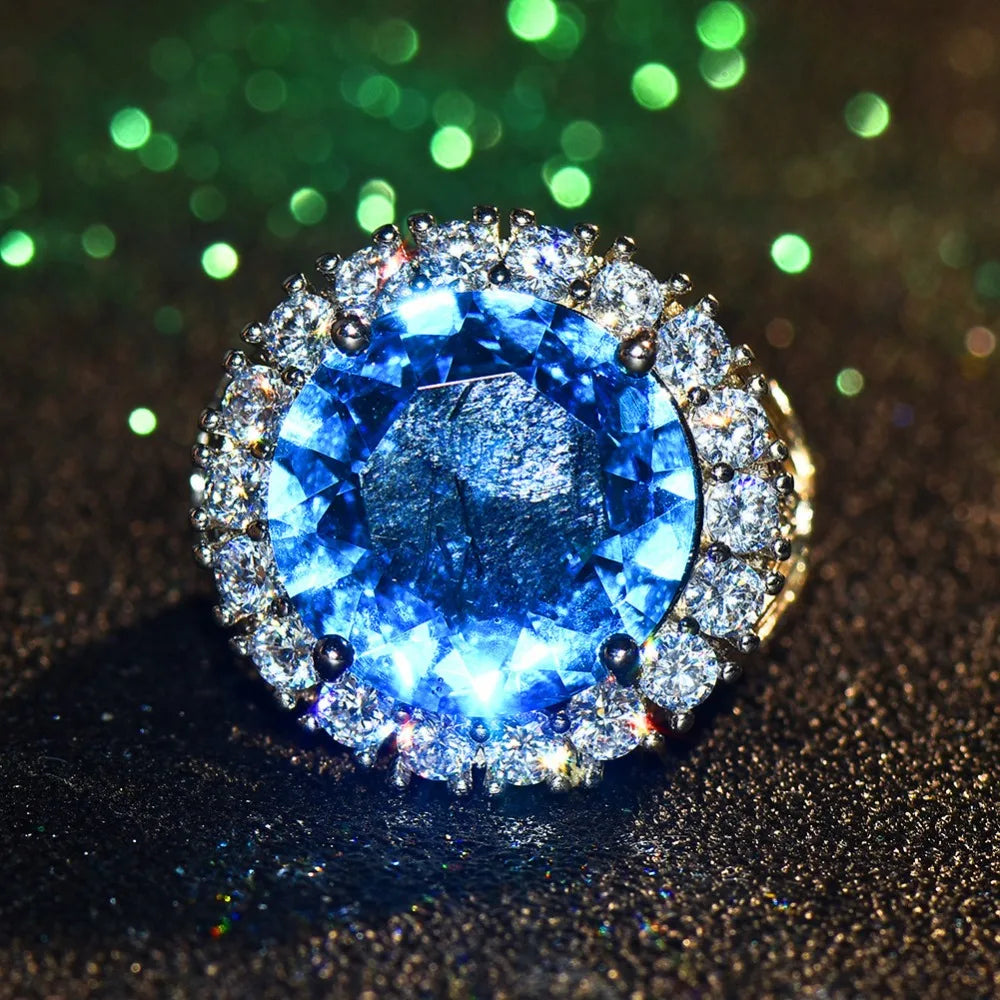 Luxe Vrouwelijke Grote Blauwe Steen Ring Zilver Kleur Trouwringen Voor Vrouwen 2019 Nieuwe Jaar Mode Engagement Ring Sieraden Geschenken