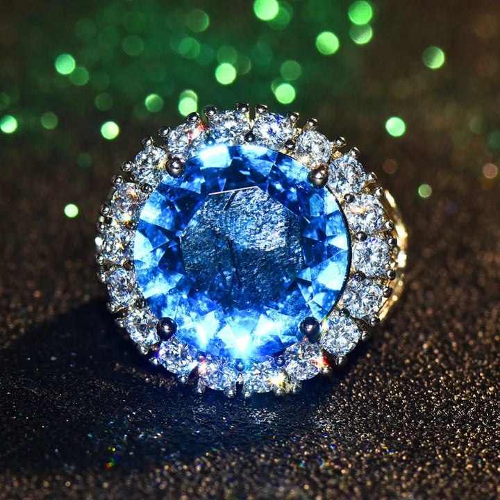 Luxe Vrouwelijke Grote Blauwe Steen Ring Zilver Kleur Trouwringen Voor Vrouwen 2019 Nieuwe Jaar Mode Engagement Ring Sieraden Geschenken