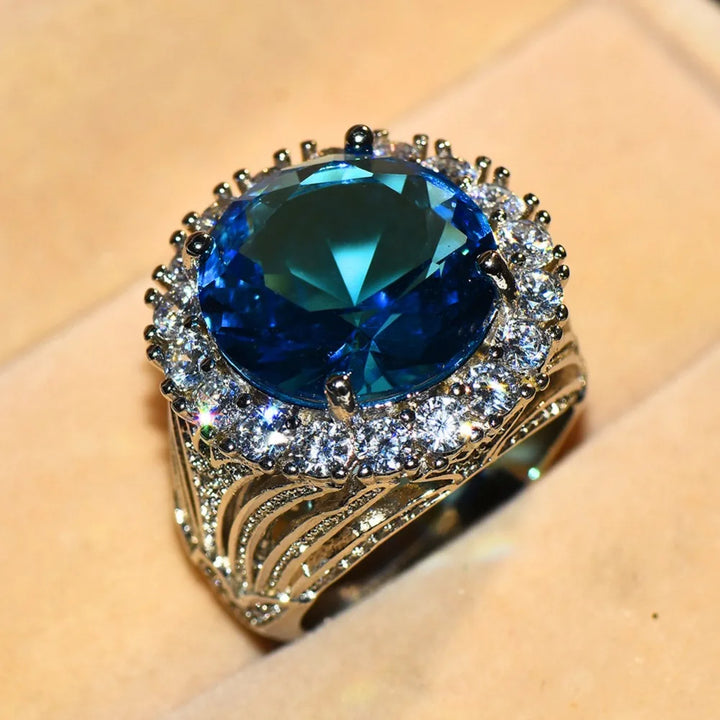 Luxe Vrouwelijke Grote Blauwe Steen Ring Zilver Kleur Trouwringen Voor Vrouwen 2019 Nieuwe Jaar Mode Engagement Ring Sieraden Geschenken