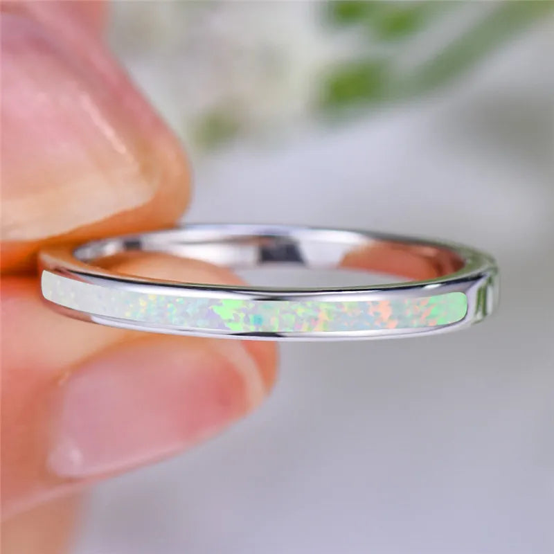 Luxe Vrouwelijke Blauw Wit Opal Stone Ring Boho Mode Zilveren Kleur Grote Ronde Ring Belofte Liefde Engagement Ringen Voor Vrouwen
