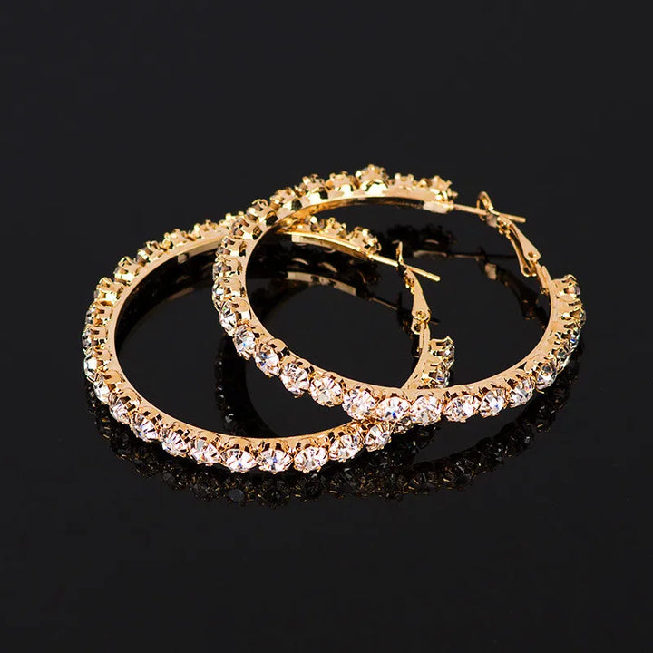 Luxe Vrouwelijke Grote Witte Ronde Hoepel Oorbellen Mode Gouden Kleur Bruiloft Oorbellen Dubbele Zirkoon Steen Oorbellen Voor Vrouwen