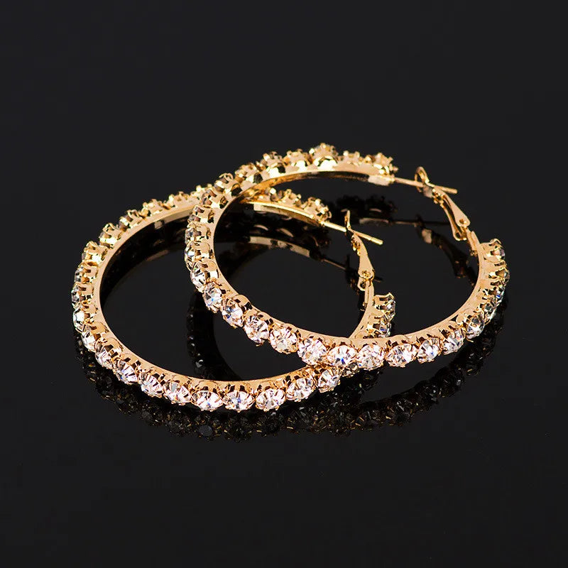 Luxe Vrouwelijke Grote Witte Ronde Hoepel Oorbellen Mode Gouden Kleur Bruiloft Oorbellen Dubbele Zirkoon Steen Oorbellen Voor Vrouwen