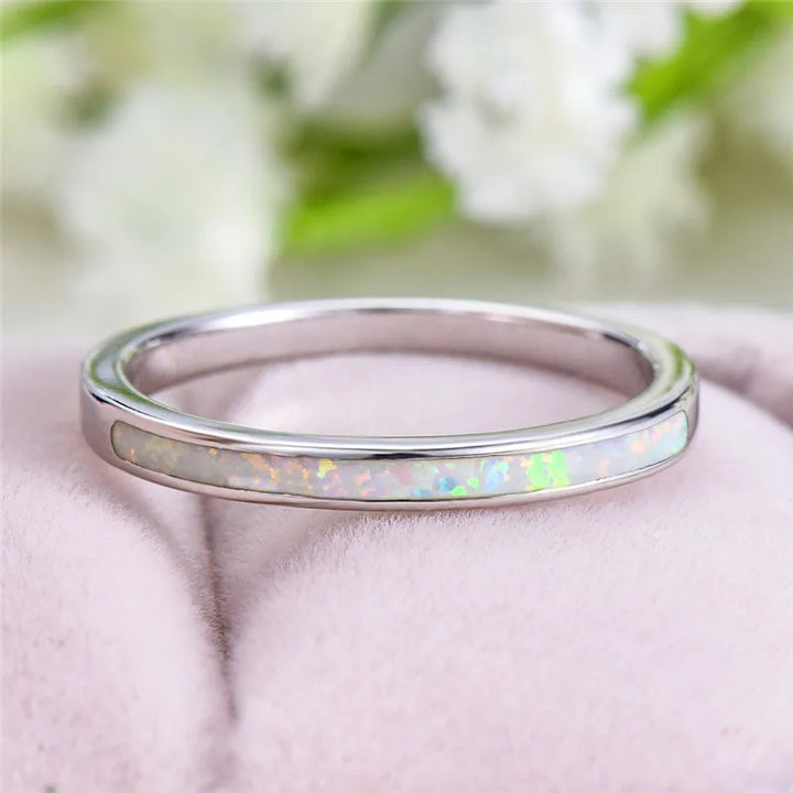 Luxe Vrouwelijke Blauw Wit Opal Stone Ring Boho Mode Zilveren Kleur Grote Ronde Ring Belofte Liefde Engagement Ringen Voor Vrouwen