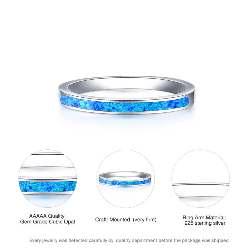 Luxe Vrouwelijke Blauw Wit Opal Stone Ring Boho Mode Zilveren Kleur Grote Ronde Ring Belofte Liefde Engagement Ringen Voor Vrouwen