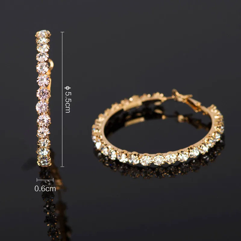 Luxe Vrouwelijke Grote Witte Ronde Hoepel Oorbellen Mode Gouden Kleur Bruiloft Oorbellen Dubbele Zirkoon Steen Oorbellen Voor Vrouwen