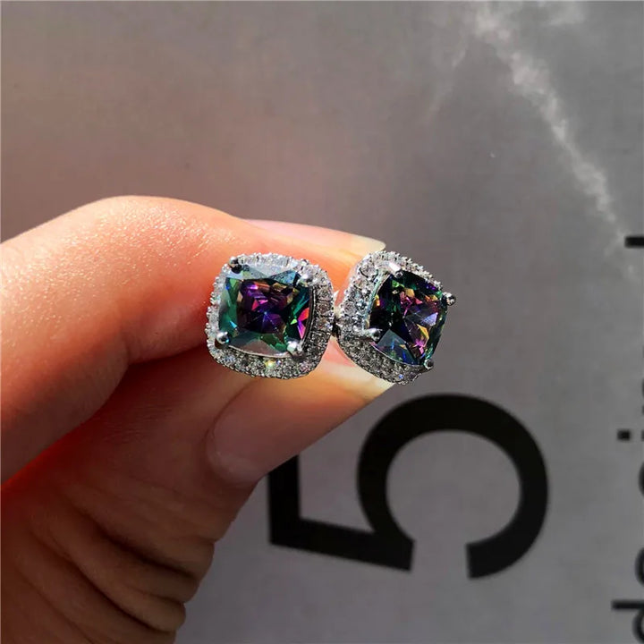 Noir Carré | Square Colorstone Stud Earrings