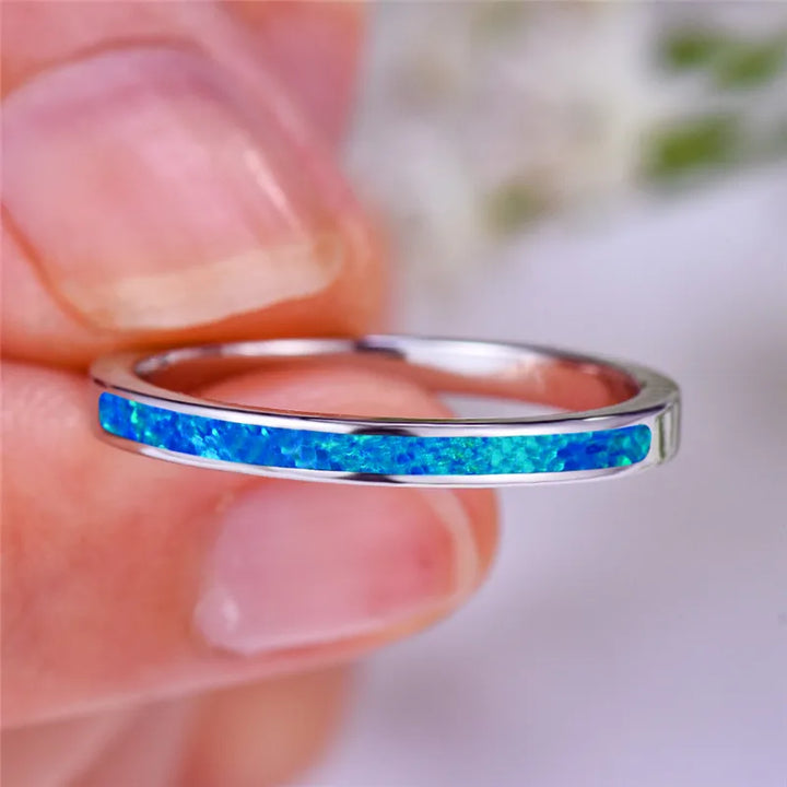 Luxe Vrouwelijke Blauw Wit Opal Stone Ring Boho Mode Zilveren Kleur Grote Ronde Ring Belofte Liefde Engagement Ringen Voor Vrouwen