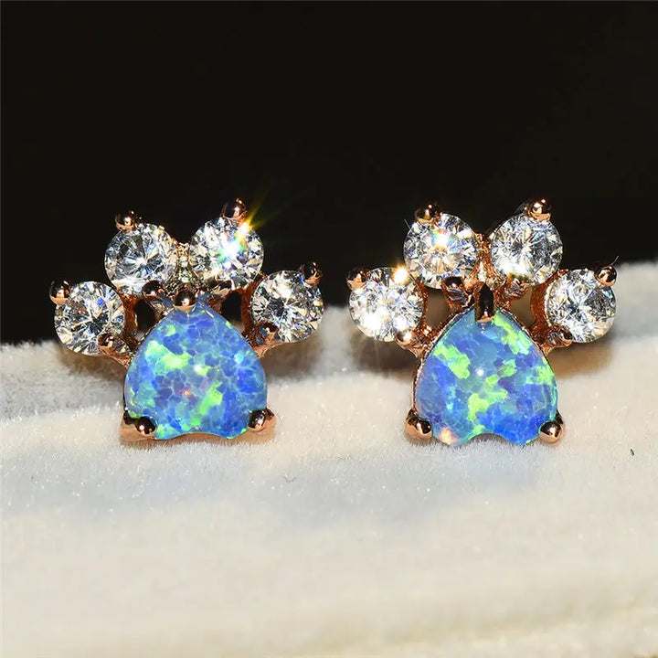 Leuke vrouwelijke witte zirkoonsteen Stud Earring Rose Gold bruiloft sieraden Boho kleine hond poot klauw oorbellen voor vrouwen