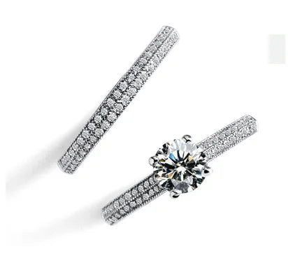 Luxe Vrouwelijke Witte Bruidsring Set Mode Zilveren Kleur Gouden Trouwring Sieraden Belofte Liefde Ronde Verlovingsringen Voor Vrouwen