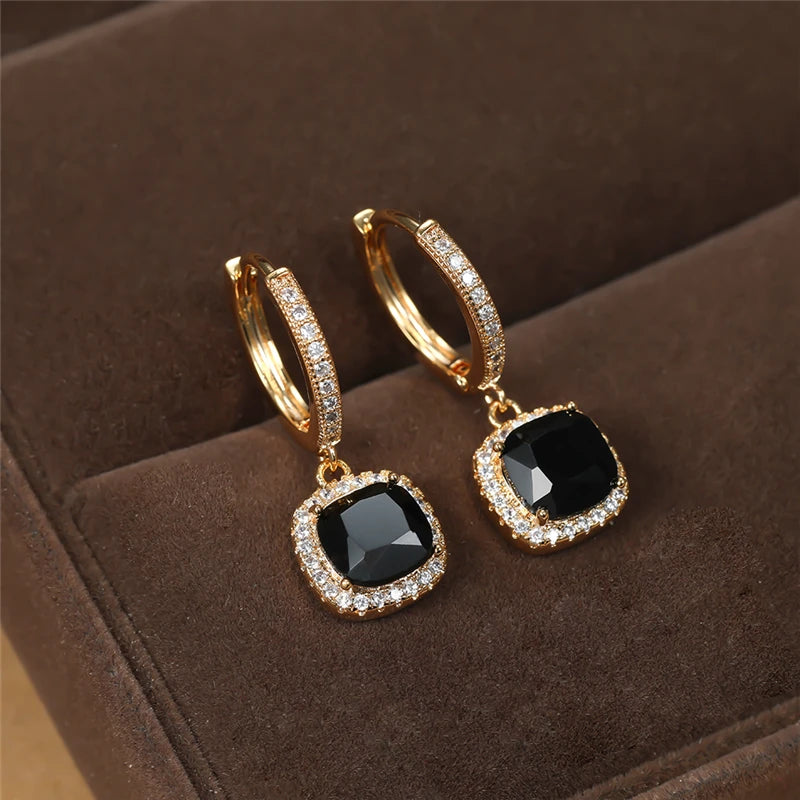 Noire | Square Crystal Hoop Earrings