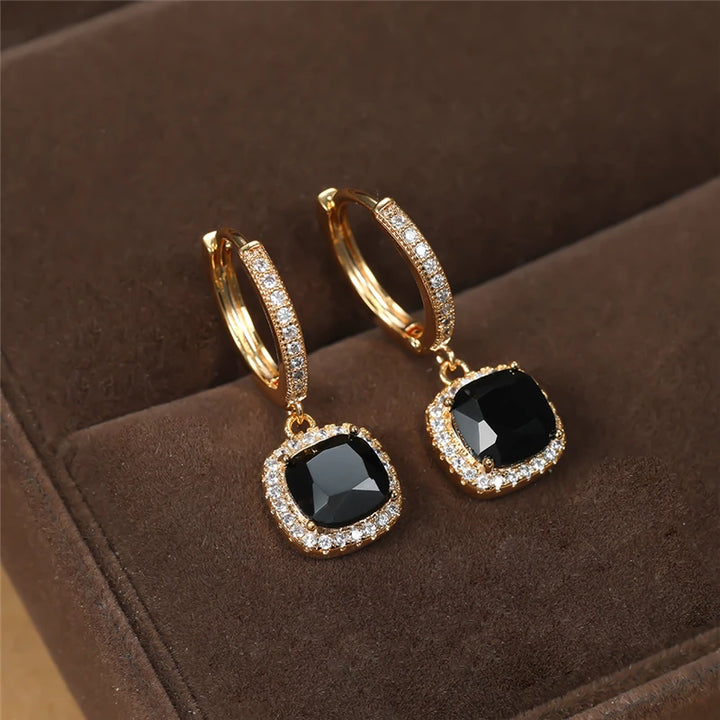Noire | Square Crystal Hoop Earrings
