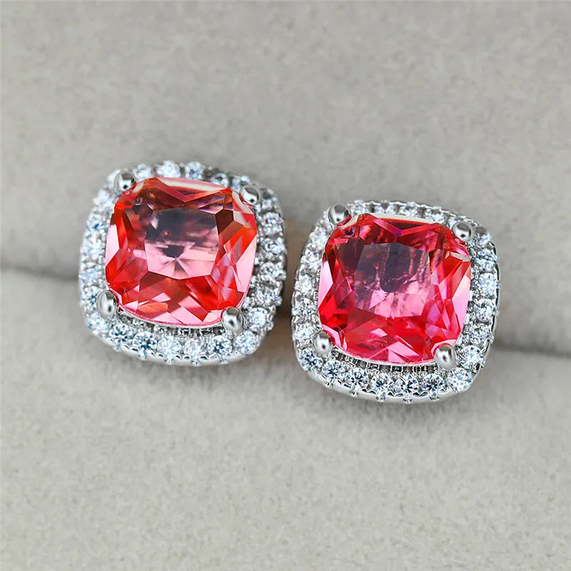 Elegante vrouwelijke vierkante blauwe steen oorbellen schattige zirkoon bruiloft oorbellen eenvoudige rose gouden kleur oorknopjes voor vrouwen