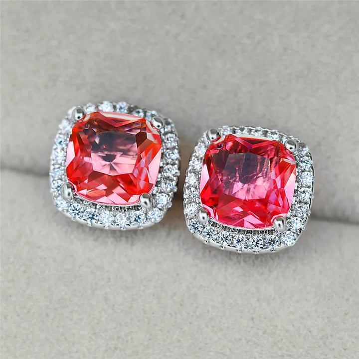 Elegante vrouwelijke vierkante blauwe steen oorbellen schattige zirkoon bruiloft oorbellen eenvoudige rose gouden kleur oorknopjes voor vrouwen