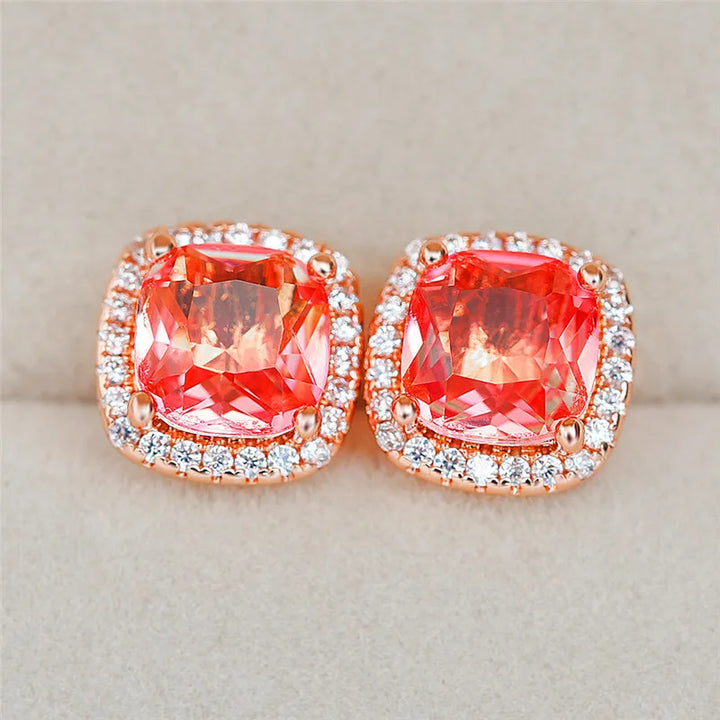 Elegante vrouwelijke vierkante blauwe steen oorbellen schattige zirkoon bruiloft oorbellen eenvoudige rose gouden kleur oorknopjes voor vrouwen