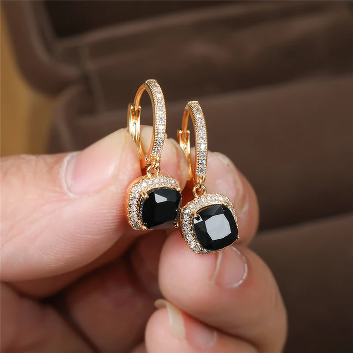 Noire | Square Crystal Hoop Earrings