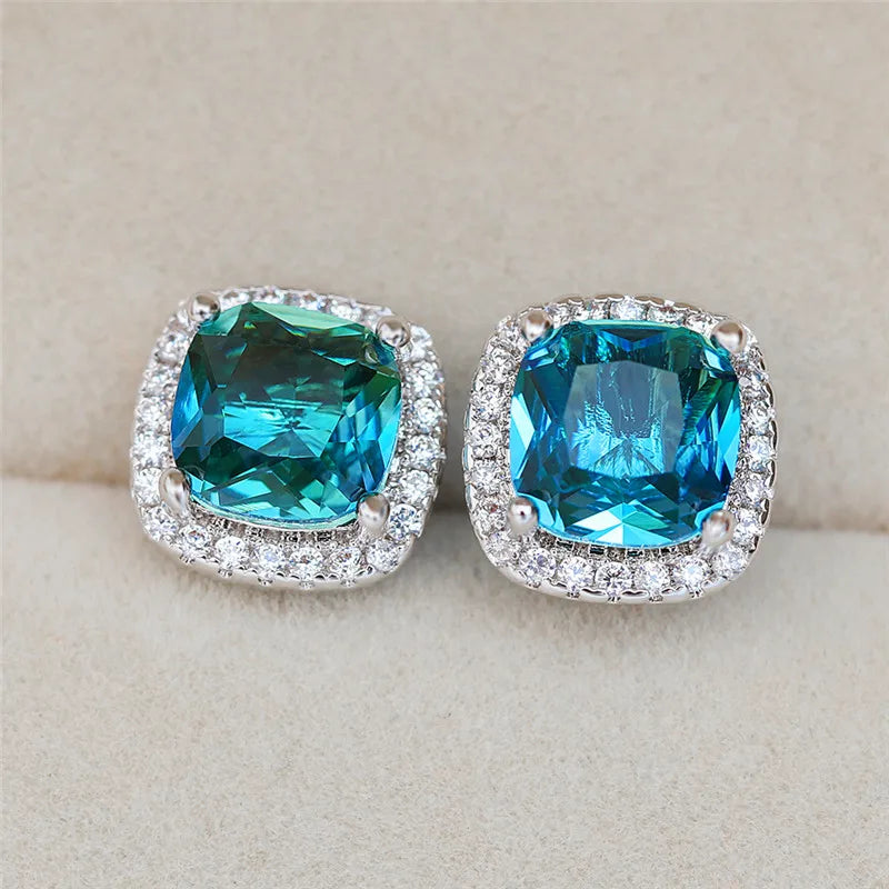 Elegante vrouwelijke vierkante blauwe steen oorbellen schattige zirkoon bruiloft oorbellen eenvoudige rose gouden kleur oorknopjes voor vrouwen