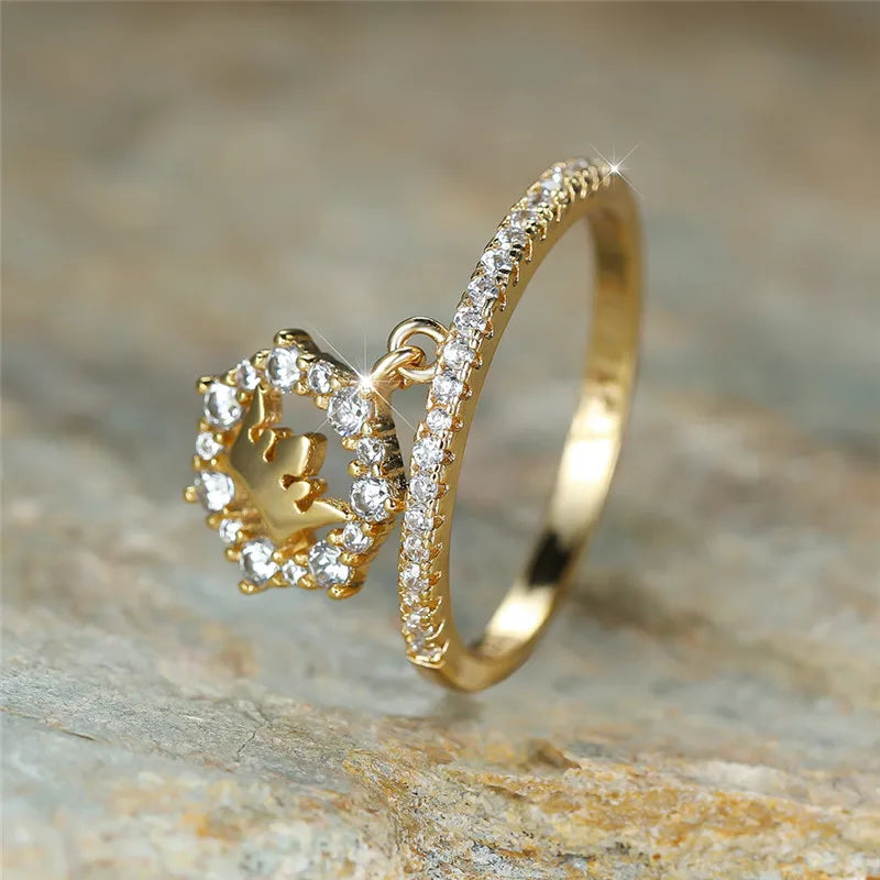 Luxe Vrouwelijke Kristallen Kroon Hanger Ring Trendy Goud Zilver Kleur Engagement Sieraden Zirkoon Steen Trouwringen Voor Vrouwen