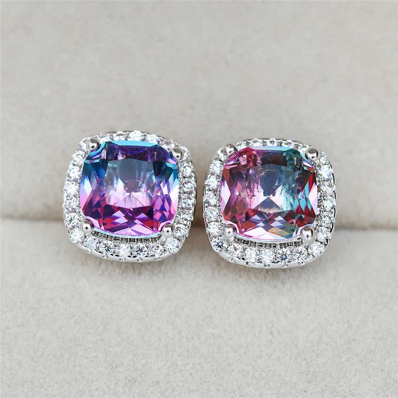 Elegante vrouwelijke vierkante blauwe steen oorbellen schattige zirkoon bruiloft oorbellen eenvoudige rose gouden kleur oorknopjes voor vrouwen