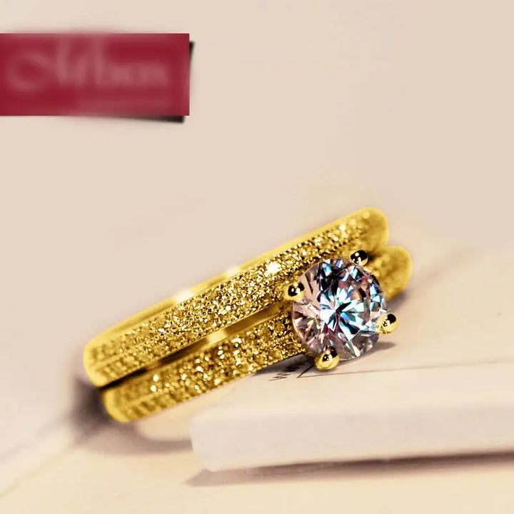 Luxe Vrouwelijke Witte Bruidsring Set Mode Zilveren Kleur Gouden Trouwring Sieraden Belofte Liefde Ronde Verlovingsringen Voor Vrouwen