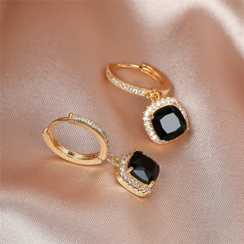 Noire | Square Crystal Hoop Earrings
