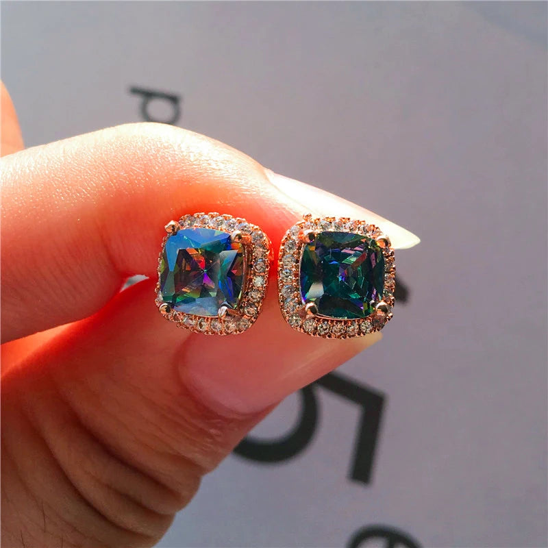 Noir Carré | Square Colorstone Stud Earrings
