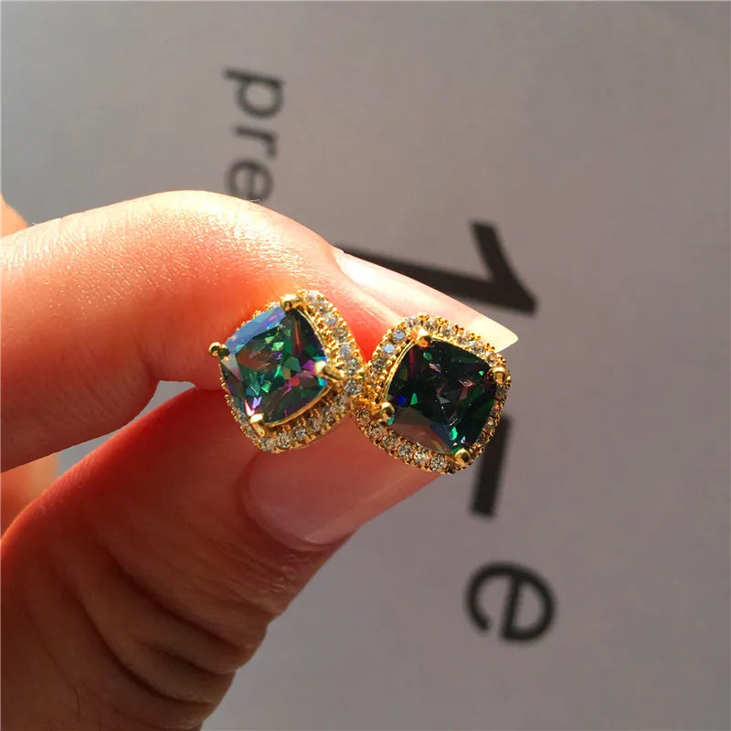 Noir Carré | Square Colorstone Stud Earrings