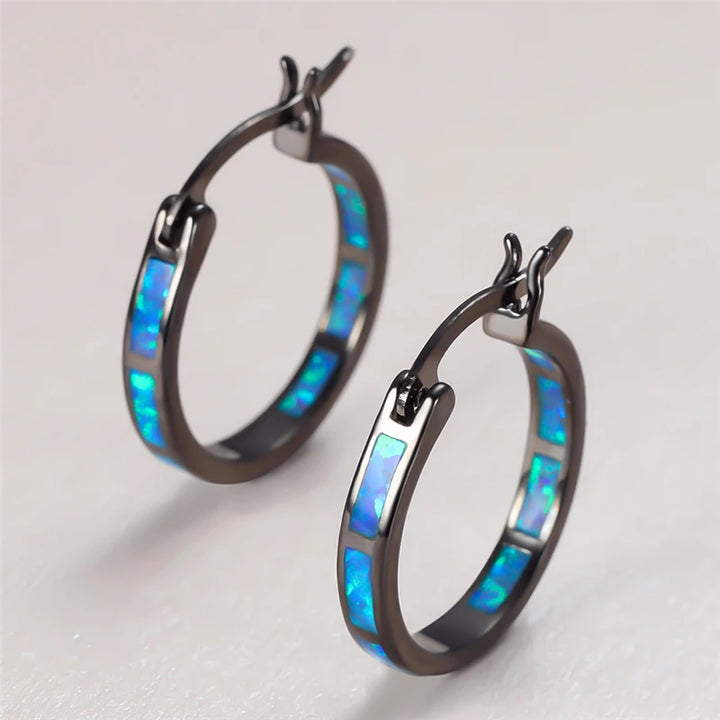 Opalia | Blue &amp; White Opal-Look Hoop Earrings