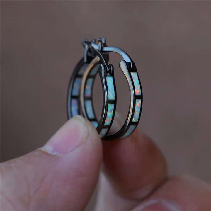 Opalia | Blue &amp; White Opal-Look Hoop Earrings