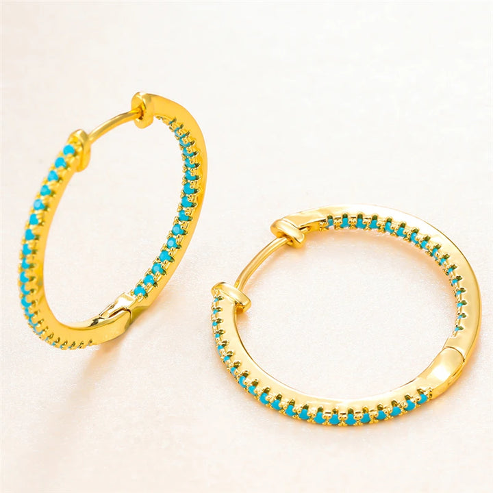 Schattige Vrouwelijke Blauwe Zirkoon Oorbel Klassieke Gouden Kleur Bruiloft Sieraden Trendy Bruid Kristal Ronde Oorbellen Voor Vrouwen