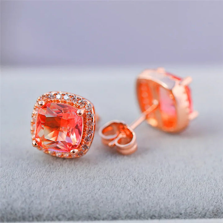 Elegante vrouwelijke vierkante blauwe steen oorbellen schattige zirkoon bruiloft oorbellen eenvoudige rose gouden kleur oorknopjes voor vrouwen