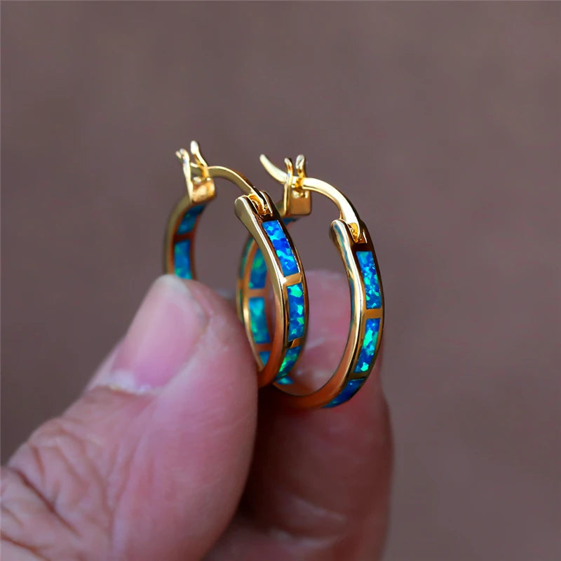 Opalia | Blue &amp; White Opal-Look Hoop Earrings