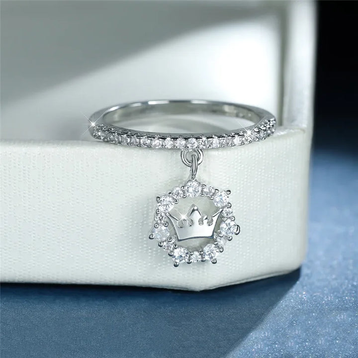 Luxe Vrouwelijke Kristallen Kroon Hanger Ring Trendy Goud Zilver Kleur Engagement Sieraden Zirkoon Steen Trouwringen Voor Vrouwen