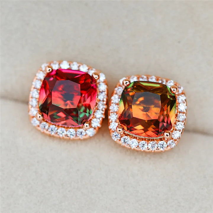 Elegante vrouwelijke vierkante blauwe steen oorbellen schattige zirkoon bruiloft oorbellen eenvoudige rose gouden kleur oorknopjes voor vrouwen