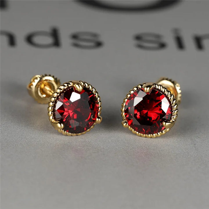 Leuke Vrouwelijke Geel Goud Kleur Veelkleurige Zirkoon Steen Stud Oorbellen Groen Blauw Rood Kristal Bruiloft Sieraden Voor Vrouwen