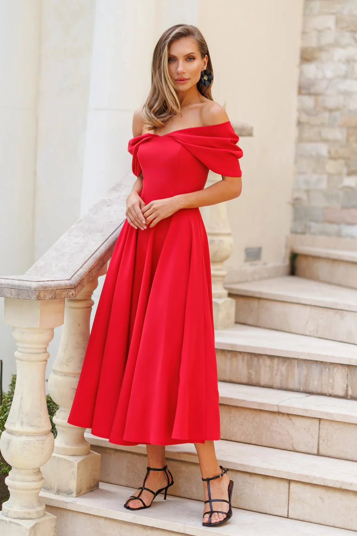 Positano Red Midi Dress