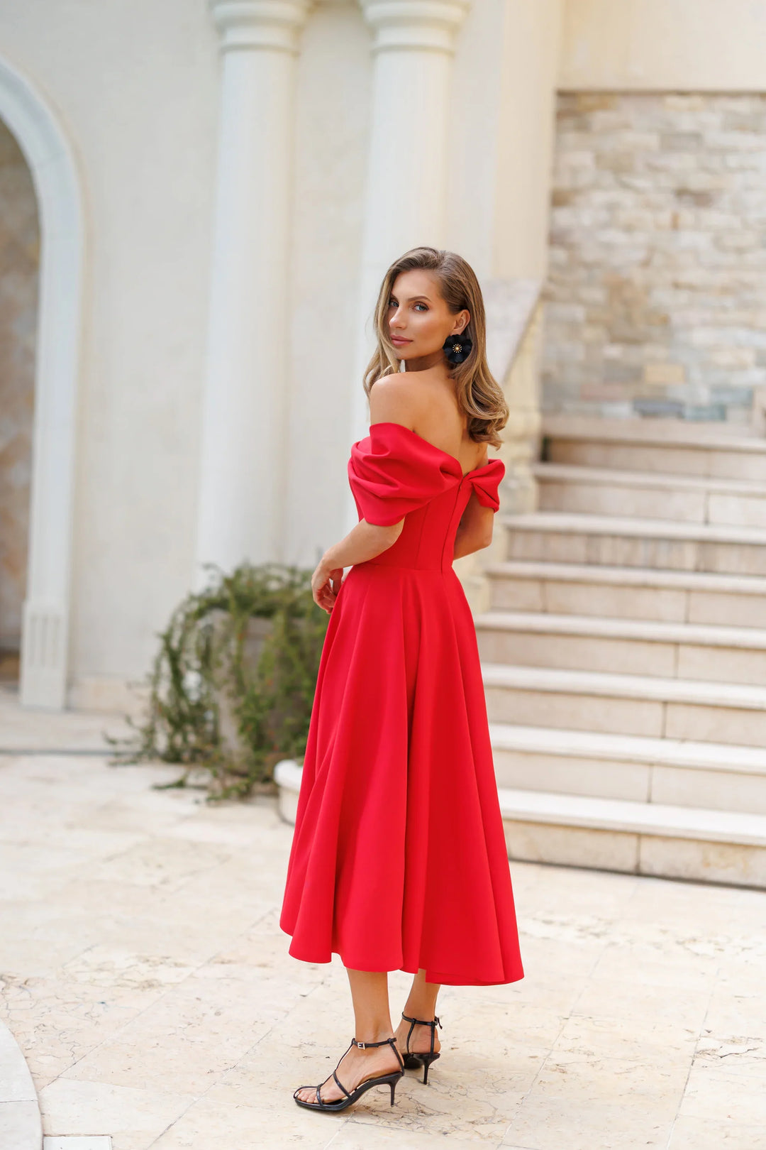 Positano Red Midi Dress