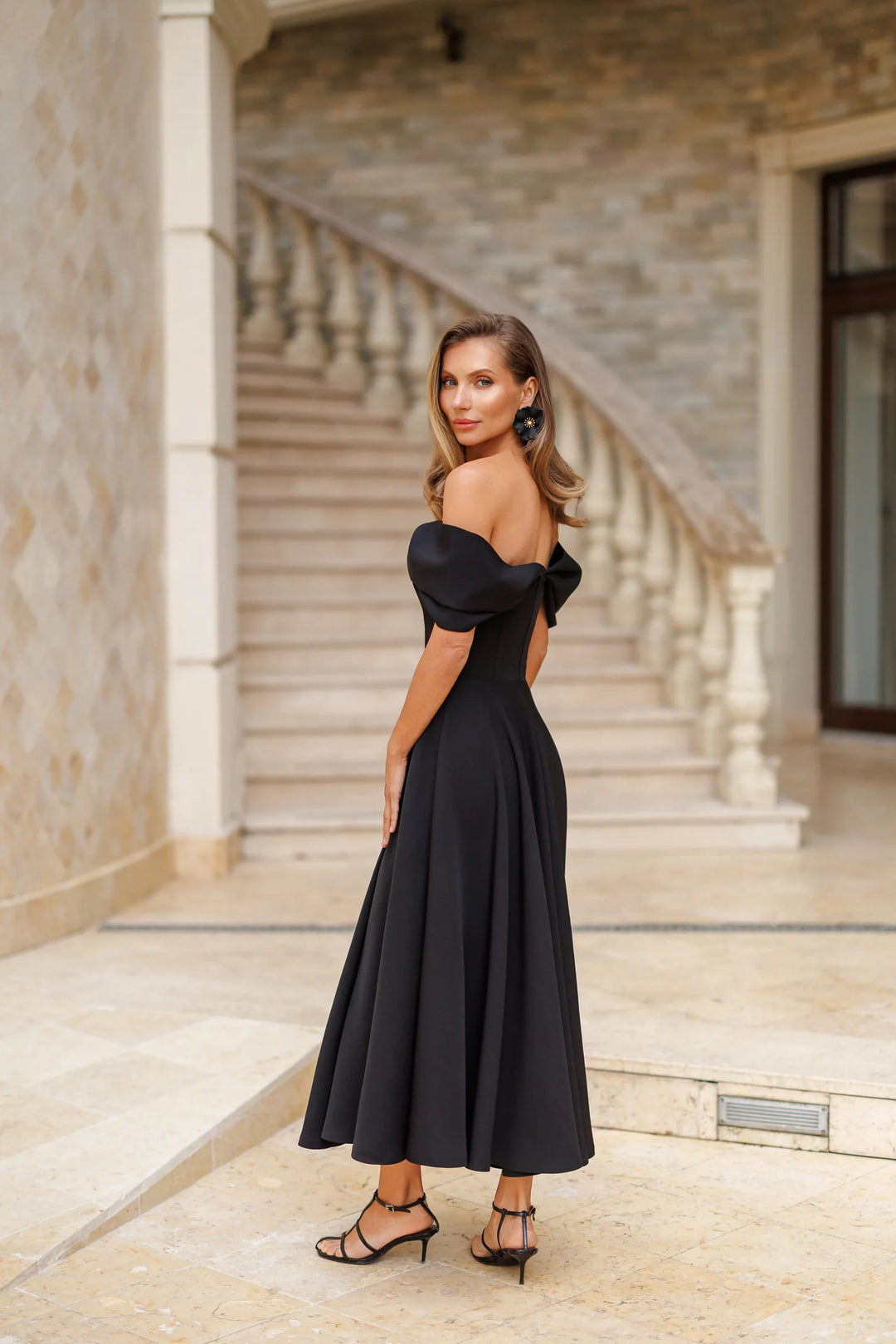 Positano Black Midi Dress