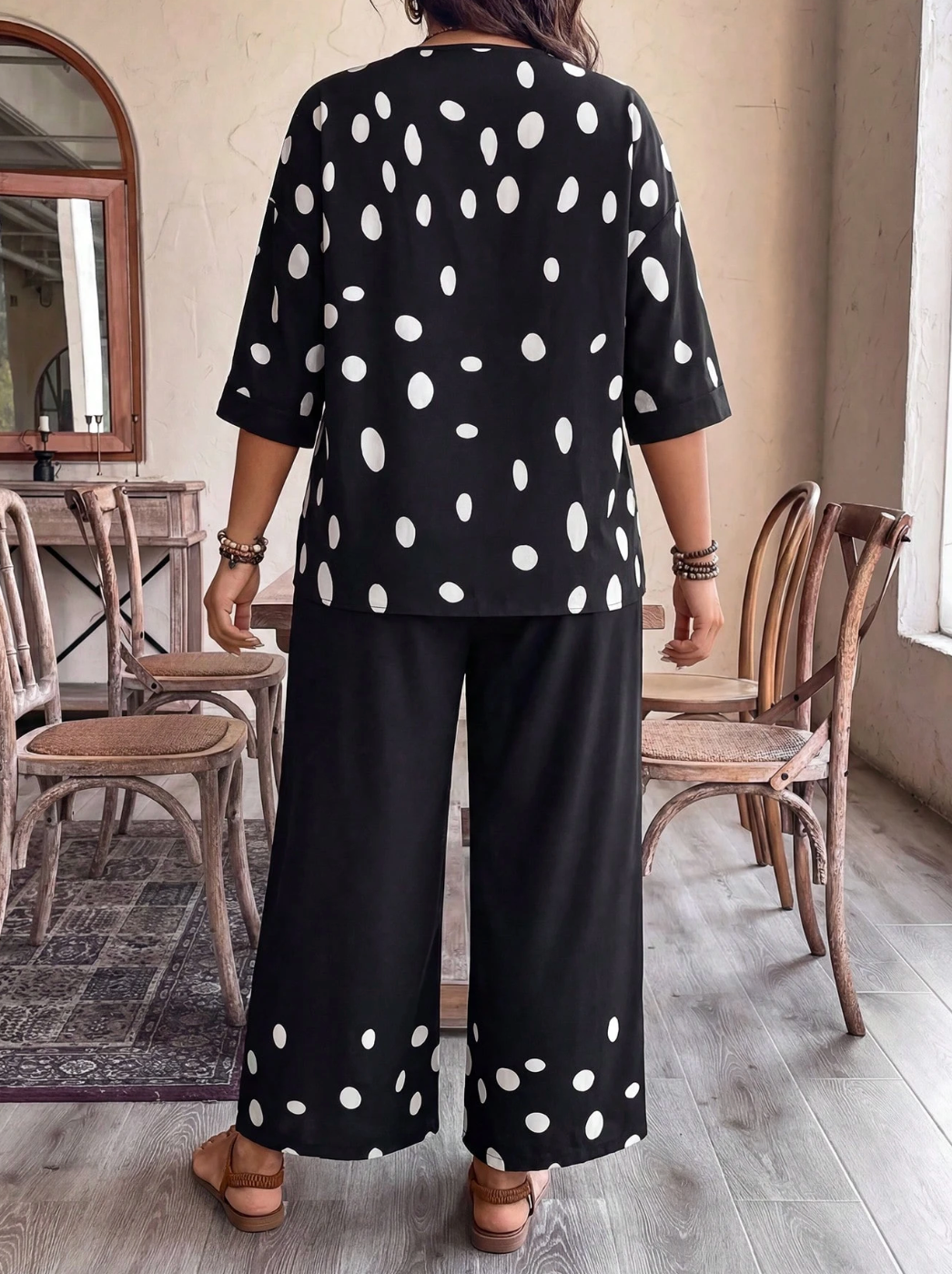 Violeta | Conjunto Curvy de Lunares y Pantalón Ancho