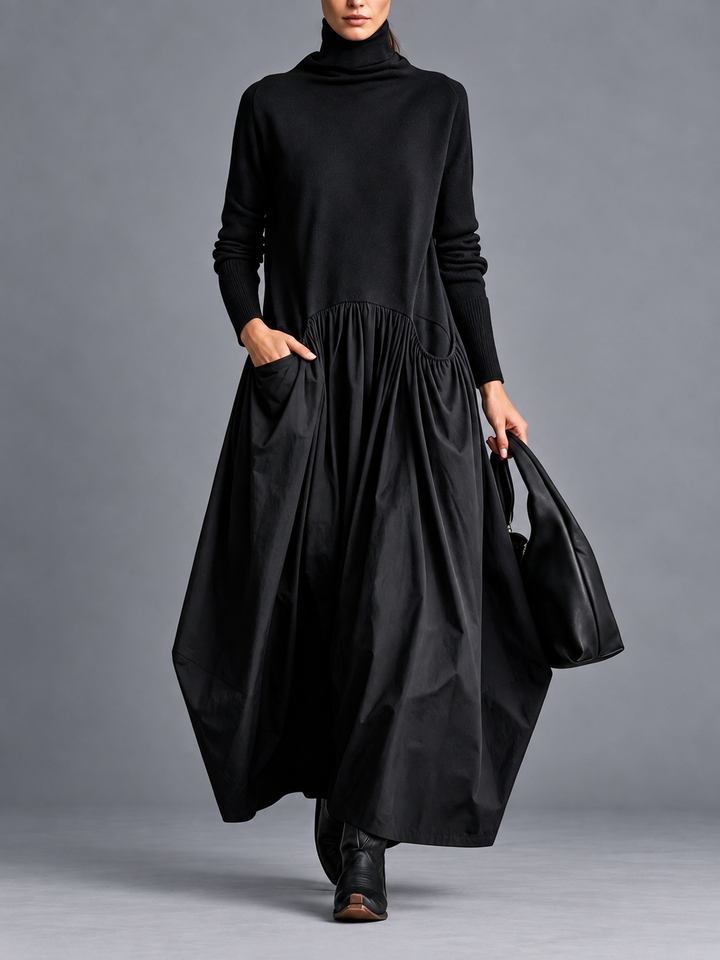 Odilia | Vestido Maxi Negro de Cuello Alto