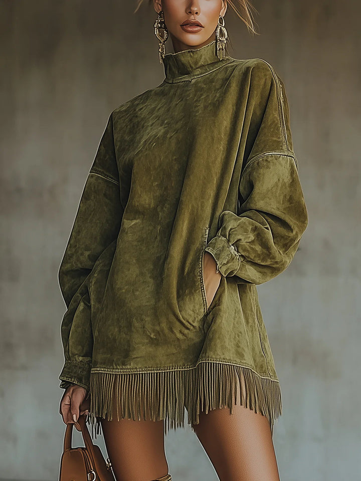 Gabriela | Vestido de Cuello Alto con Flecos