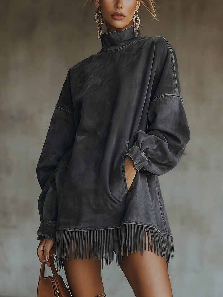 Gabriela | Vestido de Cuello Alto con Flecos