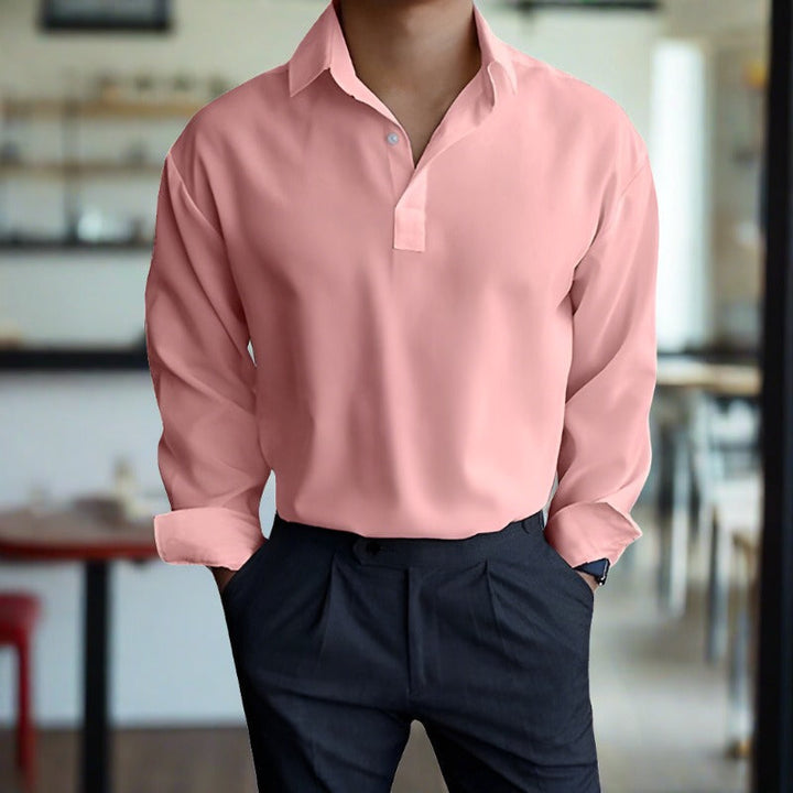Polo Shirt - Long Sleeve Polyester Blend & Easy Movement