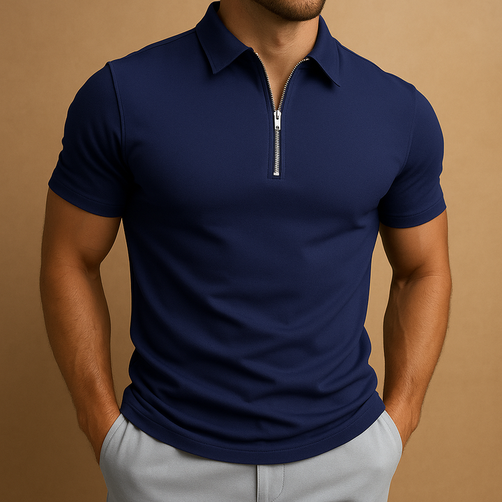 Polo Shirt - Zipper Front And Tailored Slim Fit For Easy On