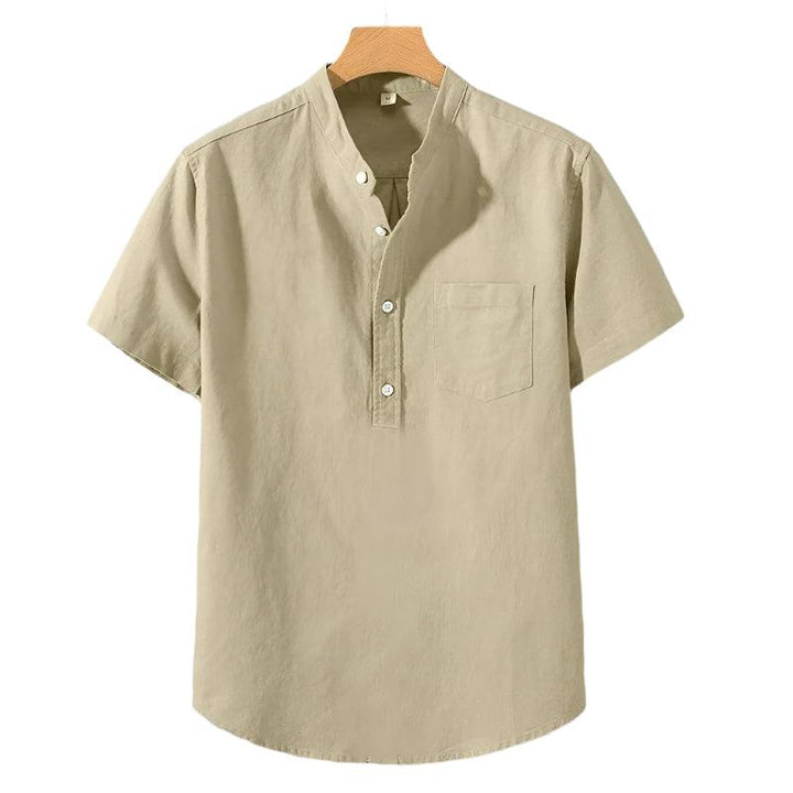 Polyester Blend Shirt - Stand Collar & Moves With You