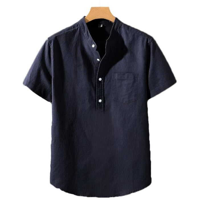 Polyester Blend Shirt - Stand Collar & Moves With You