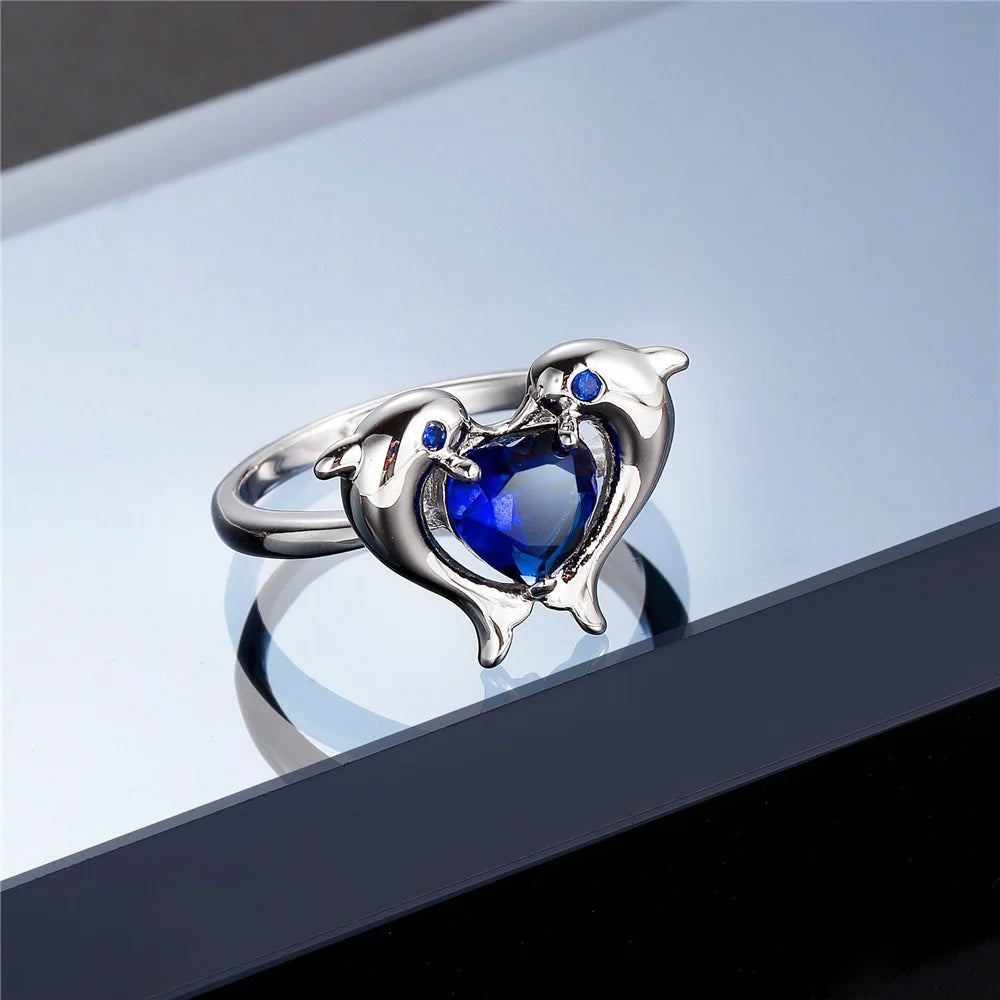 Marina Blue Dolphin Heart Ring alternate view