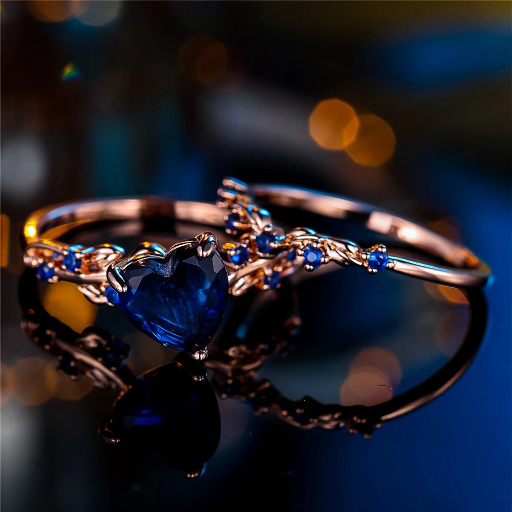 Mariblue | Blue Heart Bridal Ring Set